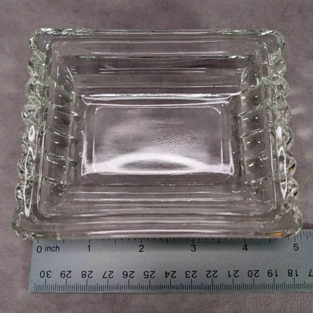 Vintage Clear Glass Covered Dish Refrigerator Box Soap Vanity Trinket Ribbed
